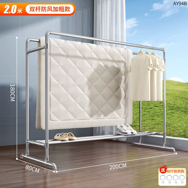 Heating tube coat rack double poles 2 meters long and 1.8 meters high "40 windproof hooks"