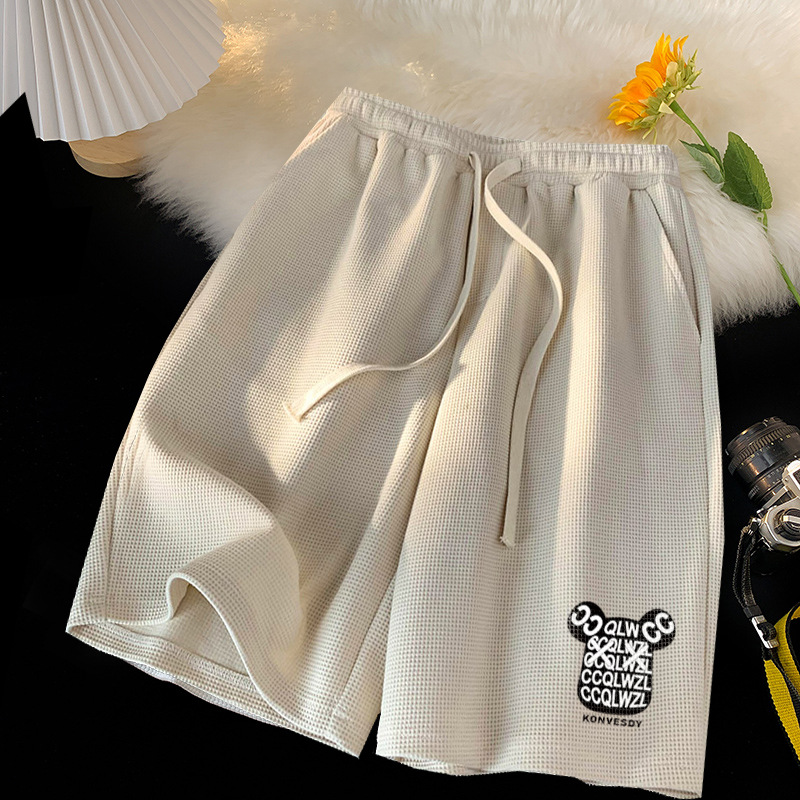 Ventas directas de la fábrica de moda waffle pantalones cortos de los hombres de baloncesto de verano deportes pantalones rectos sueltos pantalones cortos de sentido de diseño