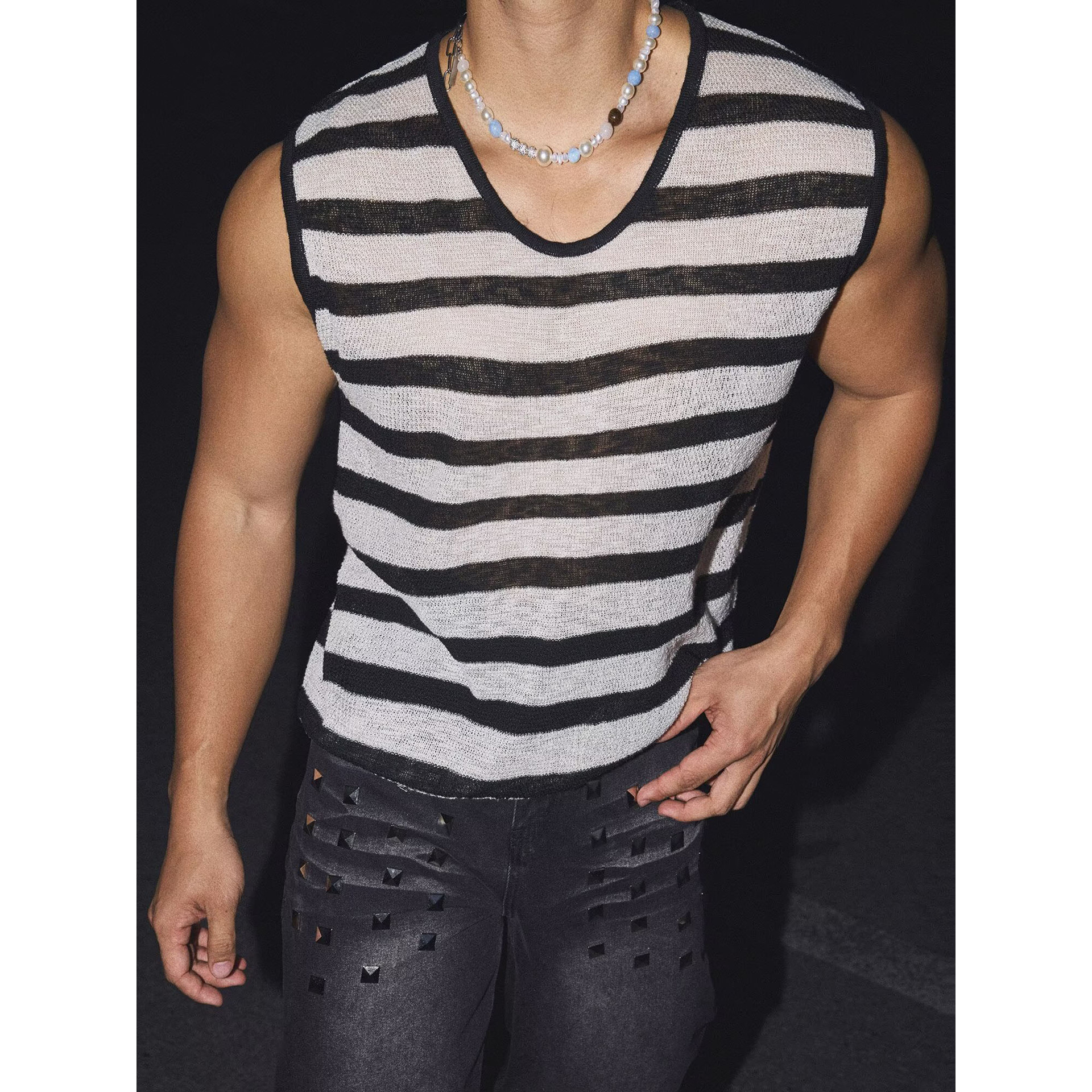 Camiseta sin Mangas de Punto con Cuello Henley para Hombre de Seda de Hielo Transpirable para Deportes image 7