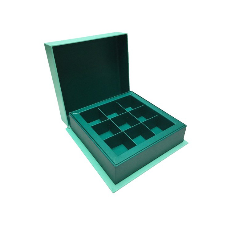 生产新款设计连体翻盖盒 9粒装巧克力盒 糖果盒 绿色食品包装盒