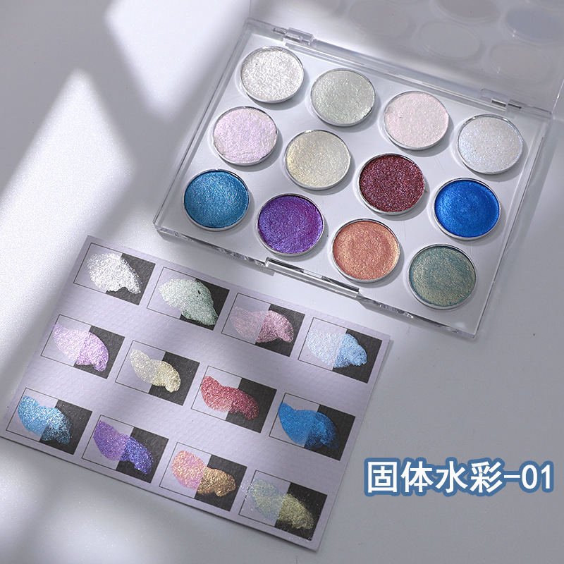 Pintura de acuarela nacarada sólida de 12 colores de estilo japonés, pintura de color de gemas de luz de las estrellas, pintura de manicura al por mayor