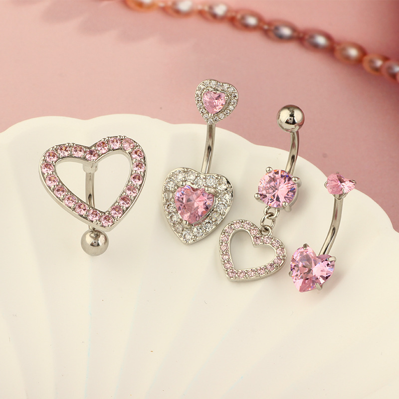 Heart Shape Pattern Women's Gender 1 Piece Belly Rings Simple Style Heart Shape Metal Inlay Zircon