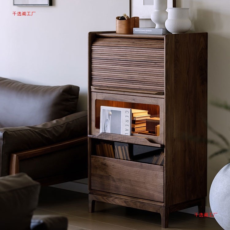 Solid Wood Bookcase North American Black Walnut Tv Cabinet Side Cabinet Living Room Storage Cabinet Modern Simple Display Cabinet Sakura