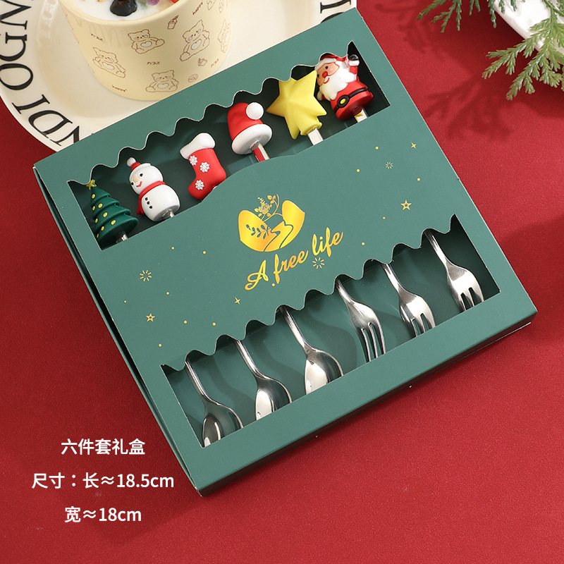 国境を越えた対外貿易304ステンレスクリスマス公仔フォークスプーンセットコーヒーもちスイーツ漫画ギフトボックス食器|undefined
