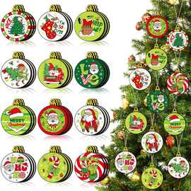 圆片圣诞木制装饰品绿色圣诞树装饰挂牌假日圣诞树家居派对装