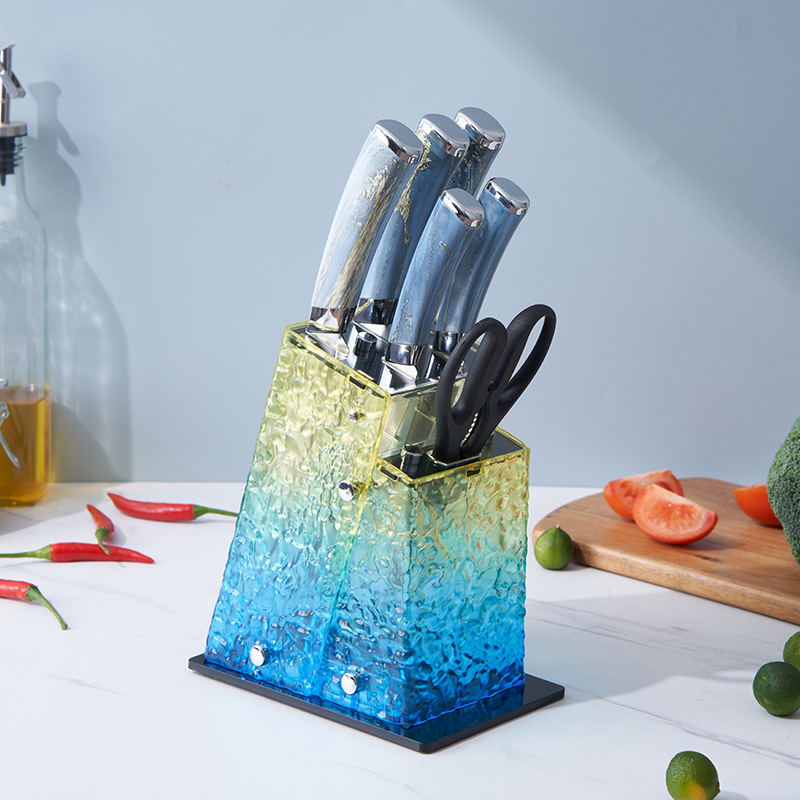 Cuchillo de acero inoxidable conjunto de cuchillo de cabeza galvanizado doble cuchillo de base de cuchillo gradiente cuchillo de cocina set de siete piezas cuchillo de cocina teñido gradiente doméstico