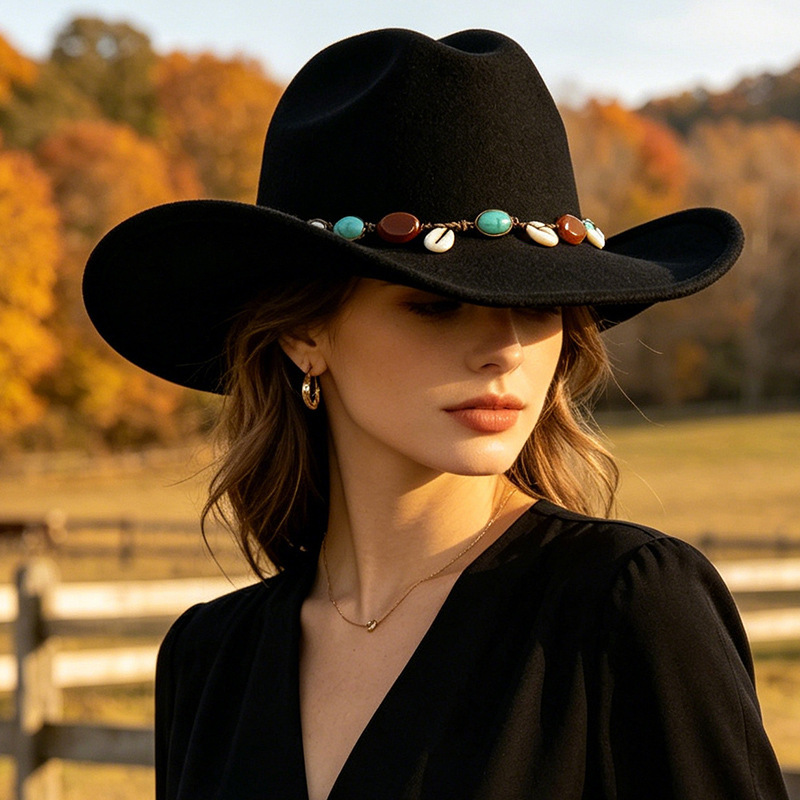Women's Woolen Hat with Rolled Brim, Autumn and Winter Fashion, Western Cowboy Hat, Sichuan Travel, Xizang Style, Men's Jazz Hat Women's Woolen Hat with Rolled Brim, Autumn and Winter Fashion, Western Cowboy Hat, Sichuan Travel, Xizang Style, Men's Jazz Hat