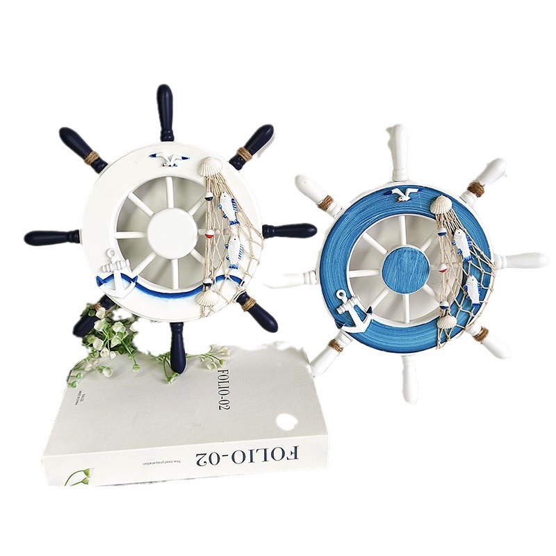 Blue and white 32cm photo wall Mediterranean creative rudder decoration pendant helmsman steering wheel_voghion.com