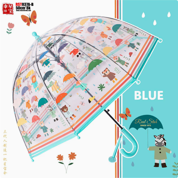 Sombrilla Transparente Infantil de Mango Largo 2-7 Años Semiautomático, Ligero para Jardín de Infantes