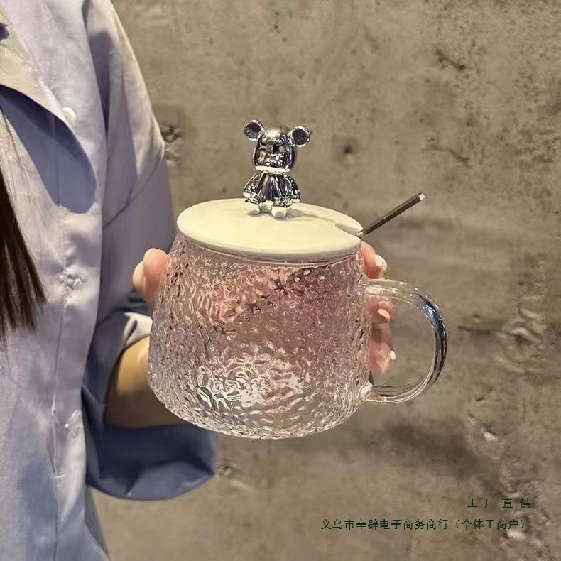 日式卡通熊玻璃杯网红水杯带把手茶杯早餐学生女咖啡牛奶杯子用具|undefined