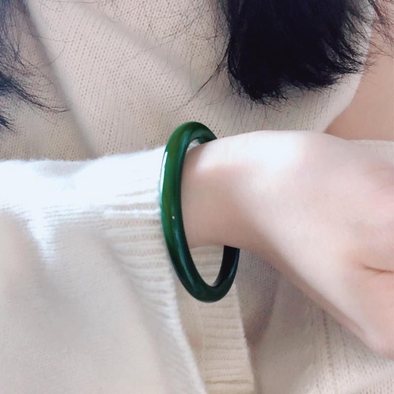 新款碧水青山粗款8mm圆条手镯玻璃仿玉贵妃镯汉服配件少女闺蜜镯.
