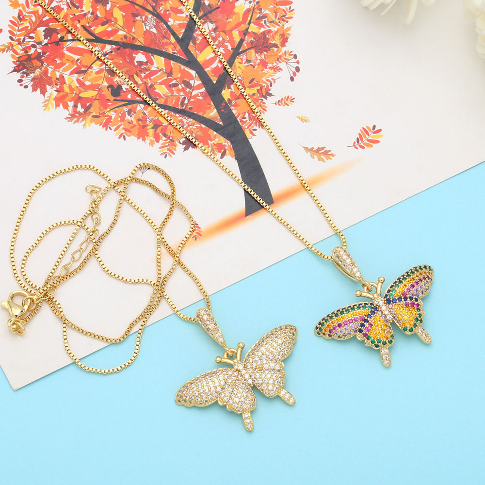 Fashion Butterfly Copper Pendant Necklace Inlay Zircon Copper Necklaces