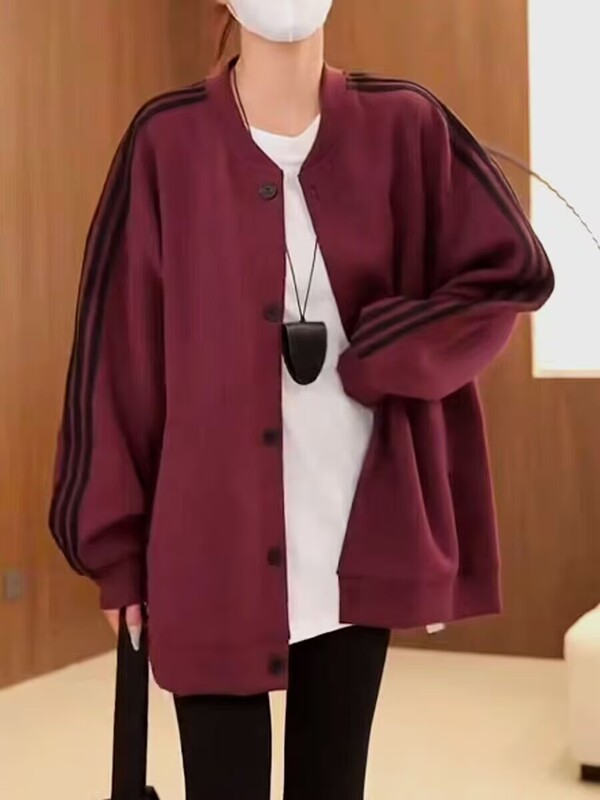高级感三道杠欧货棒球服外套女2025秋季新款宽松休闲卫衣开衫上衣|undefined