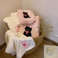 浴巾女吸水速干洗脸毛巾擦身裹巾可爱夏天卡通猫咪浴巾2件套风