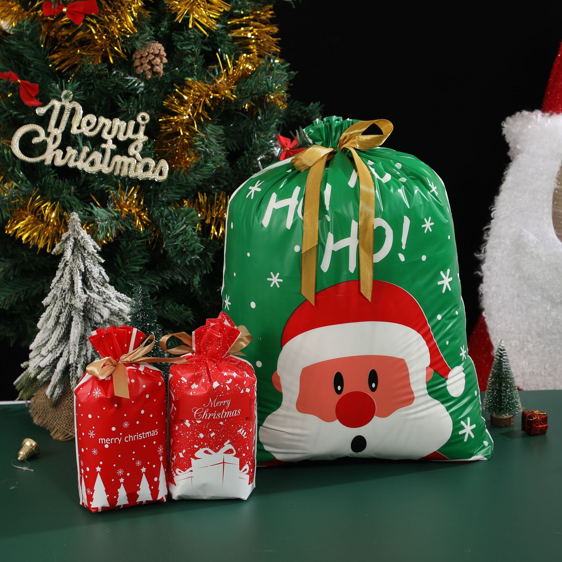 Bolsa de embalaje de Navidad transfronteriza Amazon bolsa de dulces para hornear copo de nieve bolsa de cordón de alimentos crujientes bolsa de cordón de fruta segura