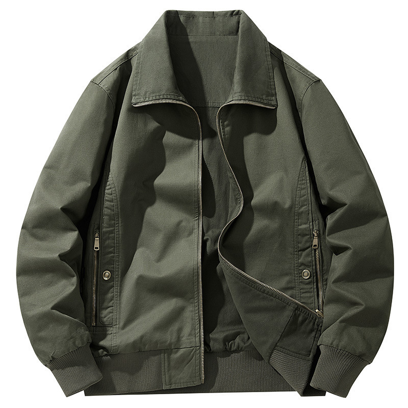 Young and Middle-Aged Pure Color Washed Double-Sided Lapel Jacket Men's Retro Pure Cotton Casual Spring and Autum Work Jacket