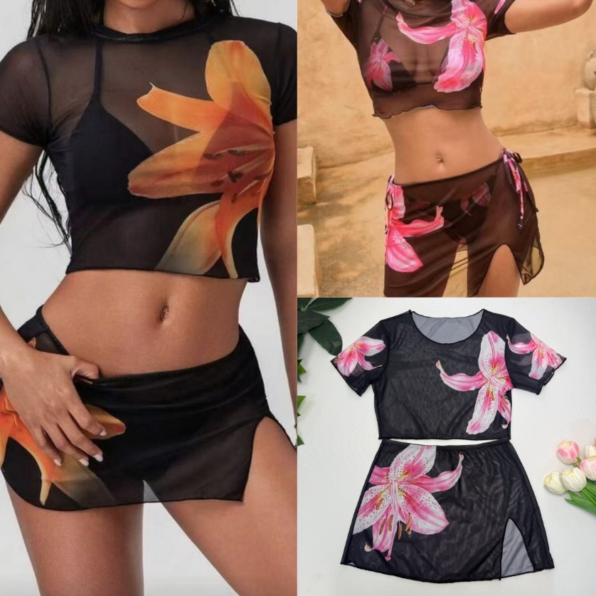 2026 European and American New Printed Sexy Four-Piece Swimsuit Women's Bikini Bikini Cross-Border Export Swimsuit Suit