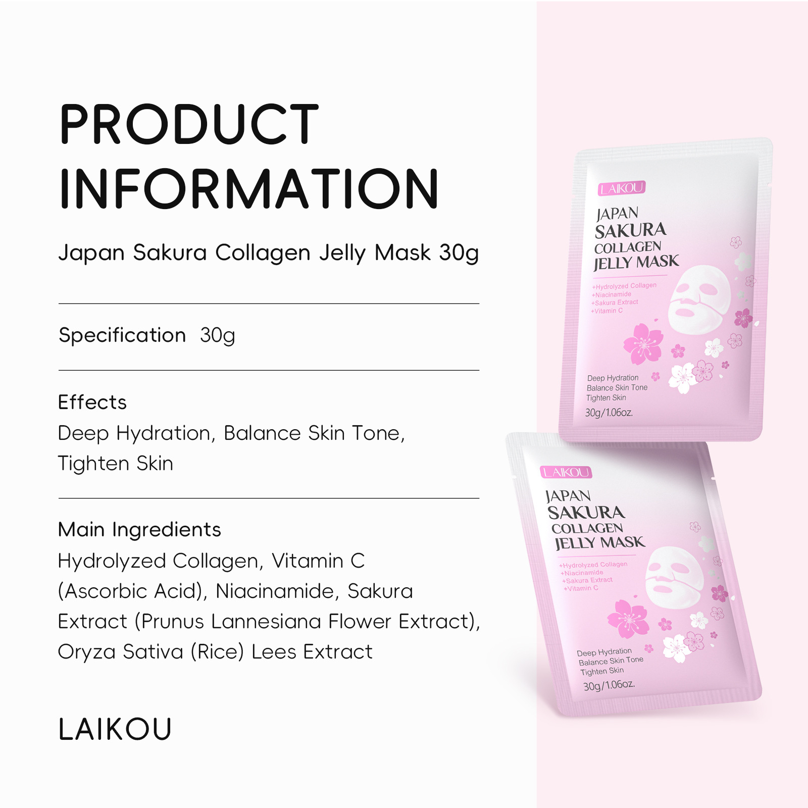 Cross-border new product Laikou Cherry Blossom Collagen Jelly Mask 30g Hydrating, Moisturizing and nourishing, one-piece consignment from the manufacturer undefined
