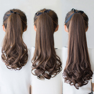 Wig Ponytail Female Long Curly Hair Elegant Big Wave Pear Curl Gripper Artificial Hair Hair Natural Realistic Strappy Style