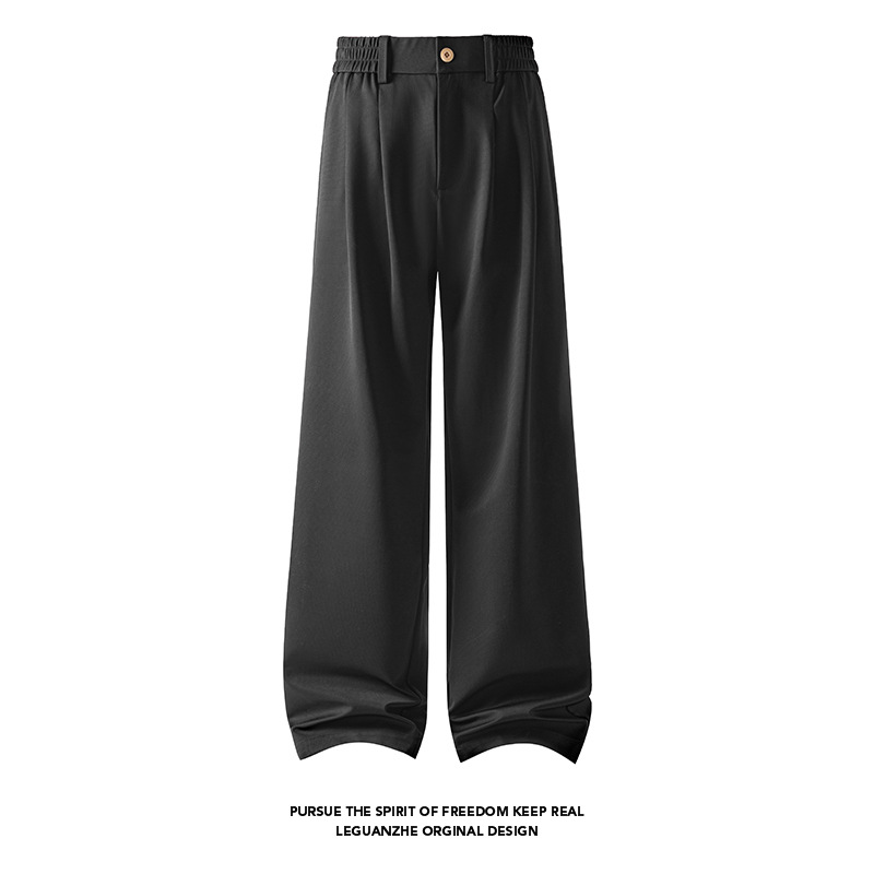 Hochwertige, lässige Anzughose für Herren, neue gerade geschnittene Hose aus Eisseide für Frühling und Herbst, schwarze, fließende, weite lange Hose_voghion.com