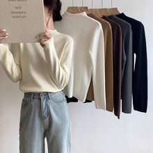 现货秋冬季2025新款螺纹德绒保暖纯色T恤女半高领打底衫上衣女