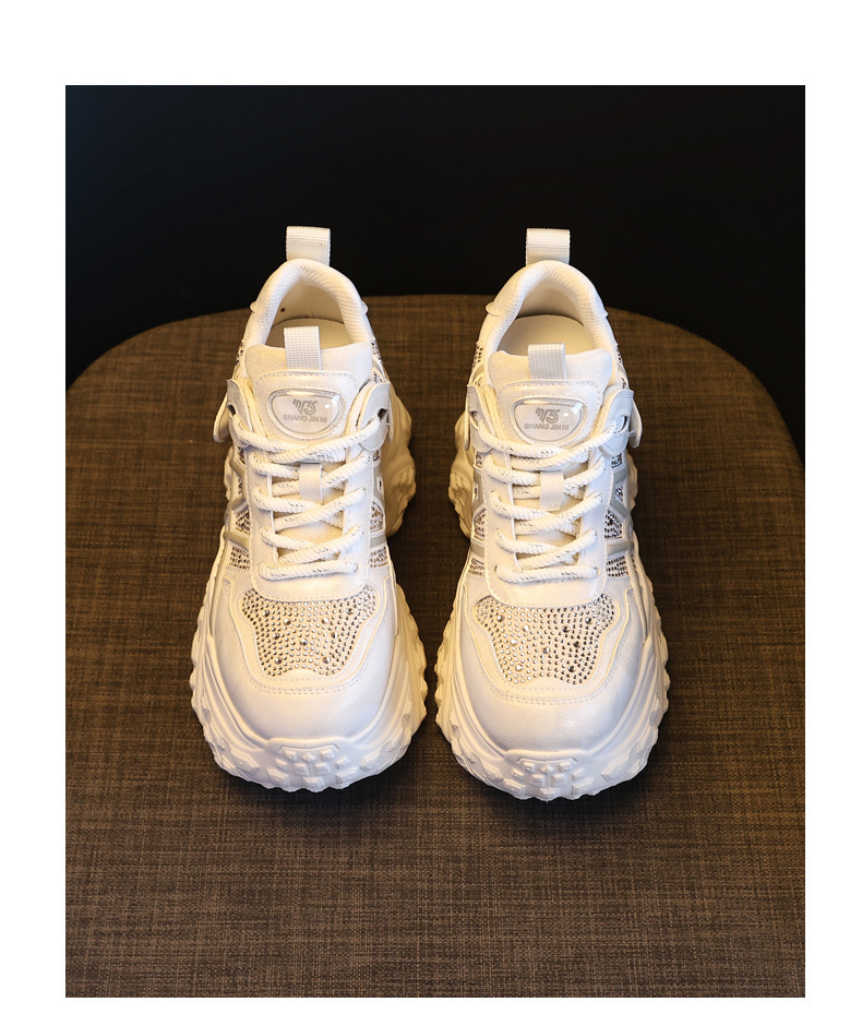 Giày sneaker nữ đế dày tăng chiều cao, phối đá rhinestone, lưới thoáng khí — màu trắng ngà chi tiết 19