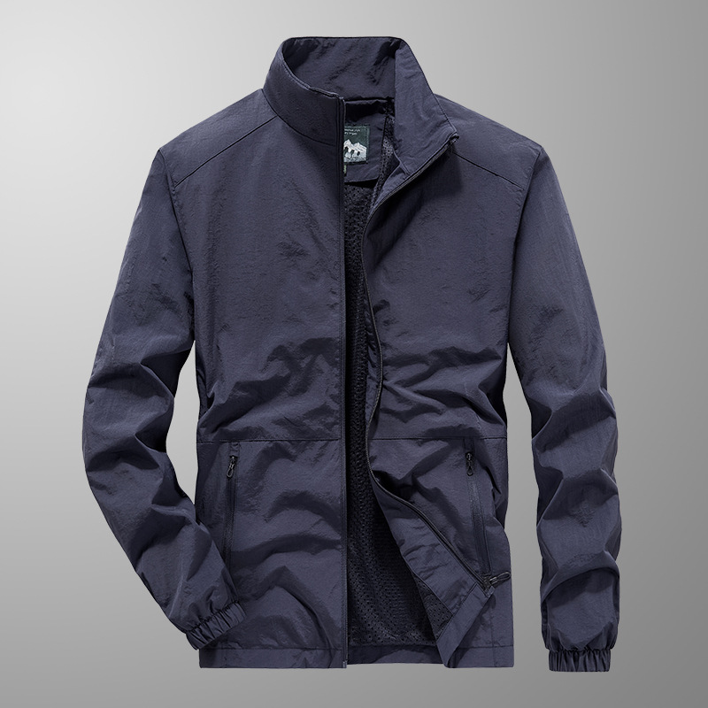 Primavera y otoño chaqueta de campamento elástica para hombres al aire libre japonés y coreanos largos casuales de color sólido chaqueta de cuello vertical