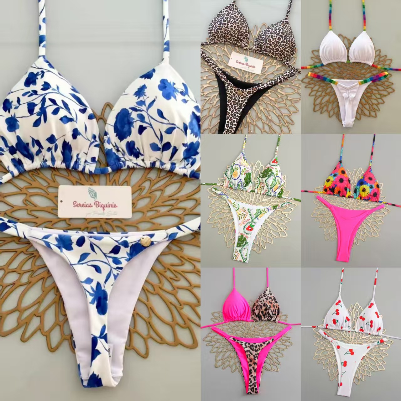 跨境新款性感撞色豹纹比基尼泳衣bikini欧美泳衣女士泳装厂家批发