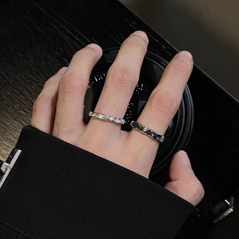 Ins Black or White Rhinestone Ring for Men and Women Niche Design Accessible Luxury Ring Couple Ring High-End Open Ring Ins Black or White Rhinestone Ring for Men and Women Niche Design Accessible Luxury Ring Couple Ring High-End Open Ring