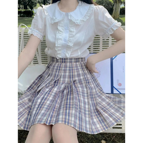 Sweet Little Girl's White Collared Shirt, Trendy Edge Short Sleeve Top, New Style for 2025