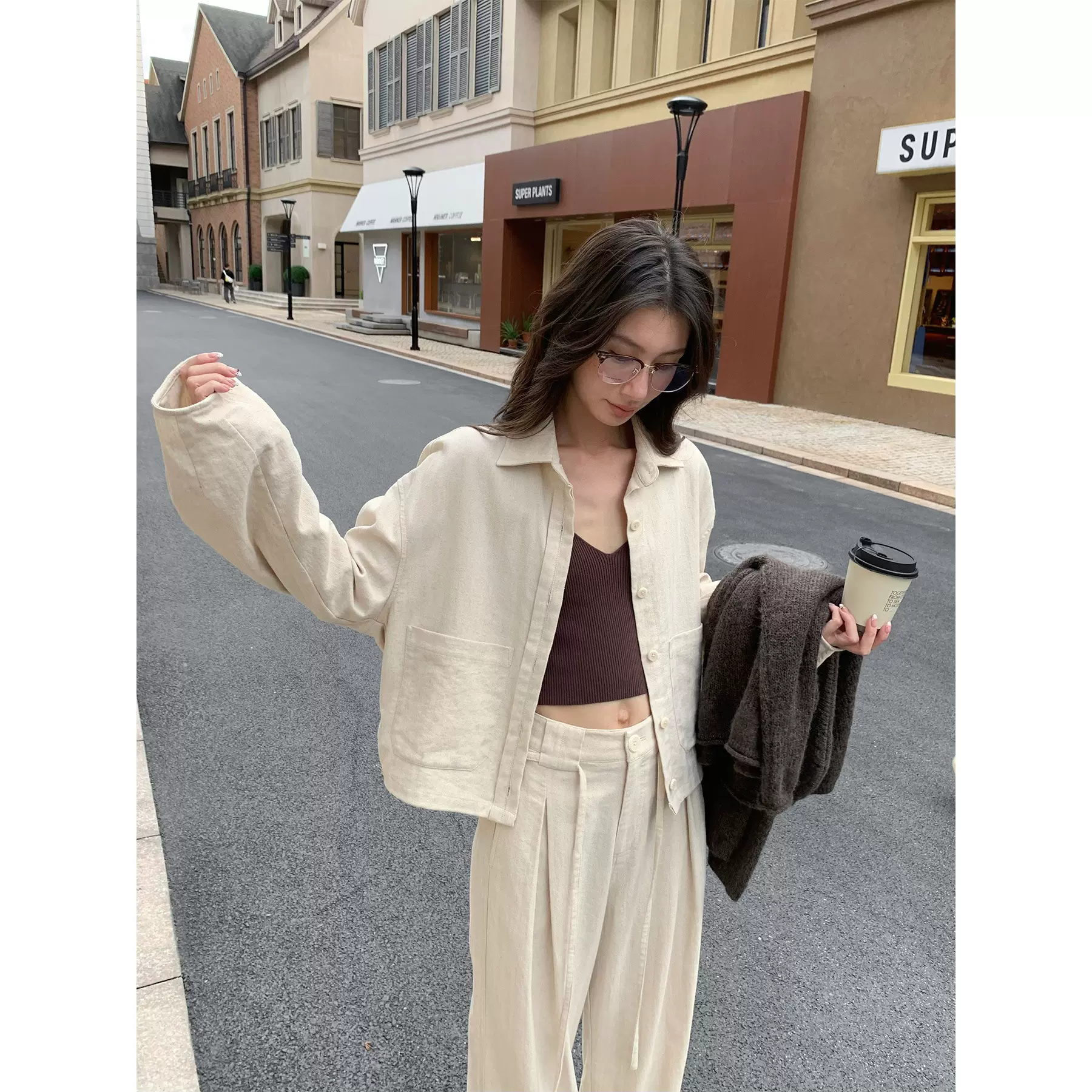 NEIHE内赫2025年新款弯刀袖短款休闲衬衫外套上衣女秋季257035