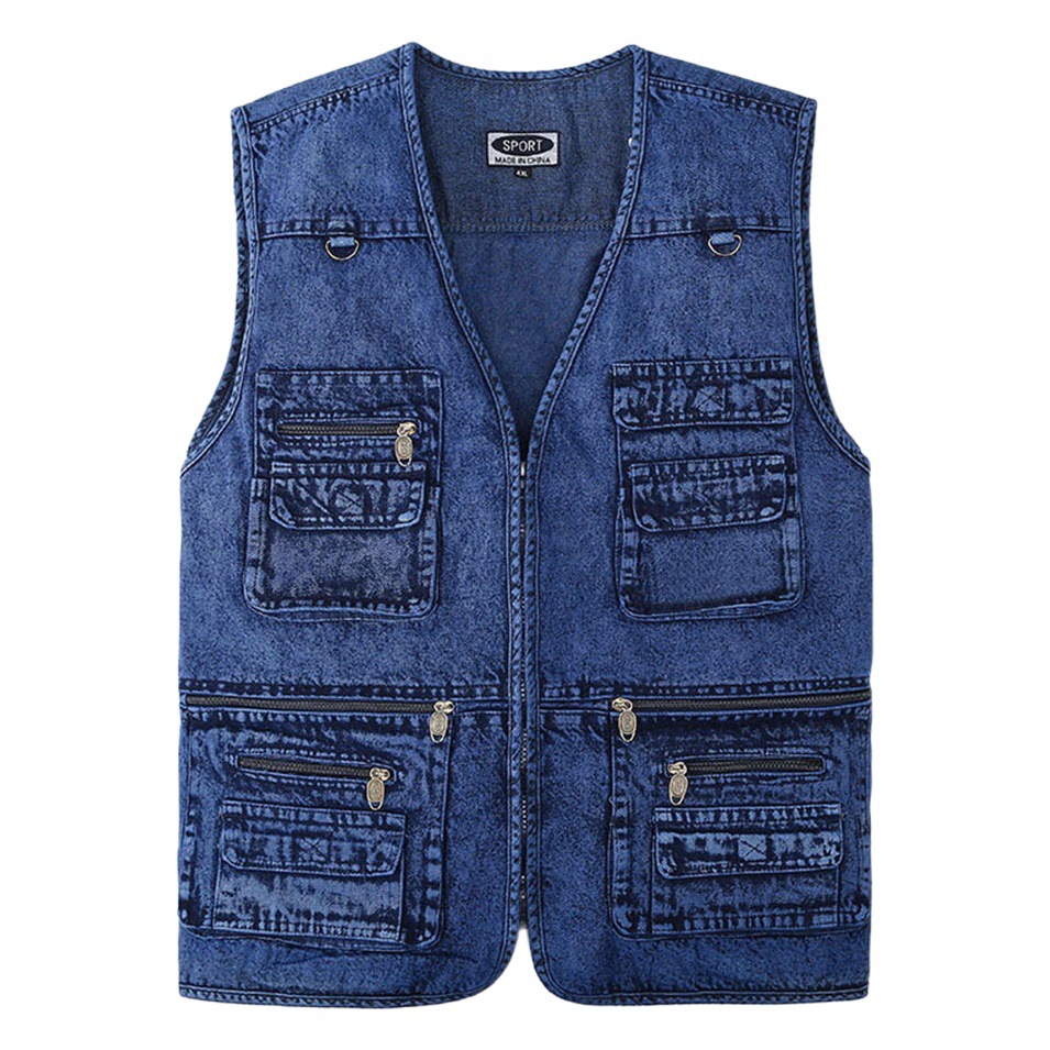 Foreign Trade Customized Cross-Border Dropshipping Waistcoat Photography Loose Vest Multi-Pocket Fishing Vest Men's Denim Vest