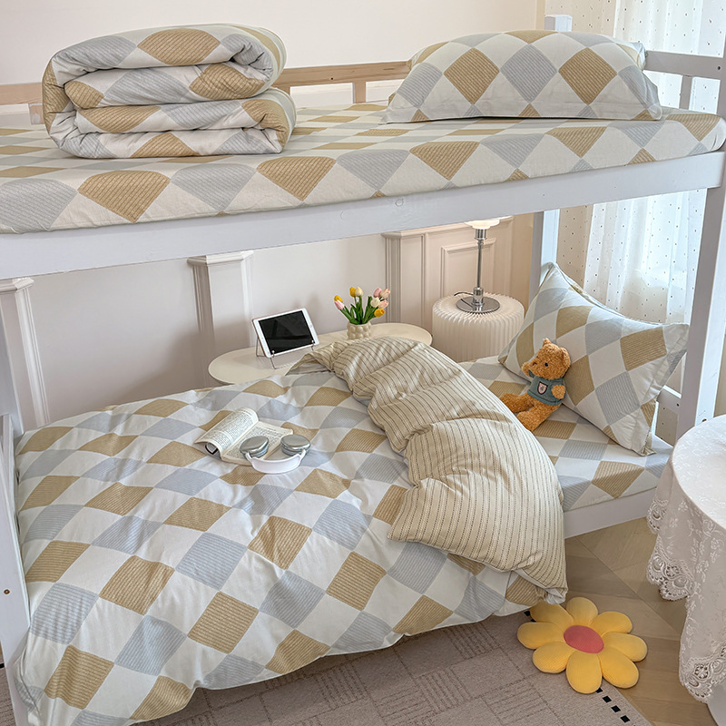 Juego de cama de dormitorio de estudiantes universitarios de tres piezas de algodón puro algodón lavado de algodón sábana individual funda de edredón juego de cama de cuatro piezas