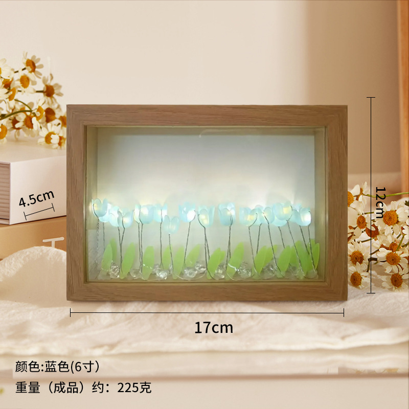 Nuevo marco de fotos de tulipanes luces nocturnas creativas flores mares hechas a mano DIY paquetes de materiales románticos luces de regalo de cumpleaños
