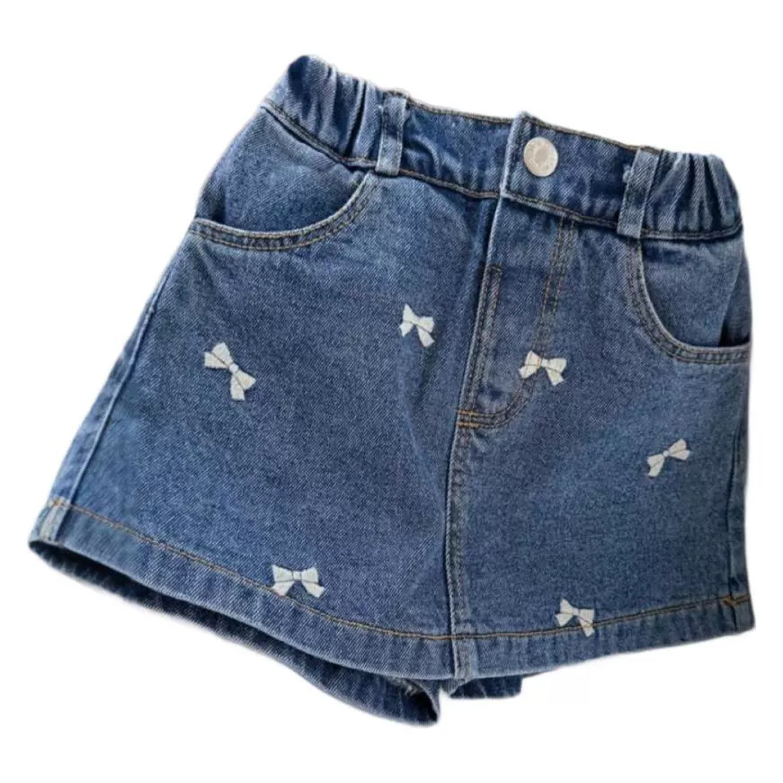 Ropa infantil coreana nueva falda de mitad primavera y verano niñas bordadas con arco lavado con agua vaquero estilo extranjero en forma de A falda de mitad