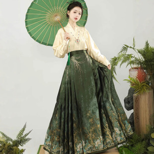 Zhuying Original Ming-made Hanfu Women's Weaving Gold Makeup Flower Horse-faced Skirt Aircraft Sleeve suit Modified Hanfu Daily suit