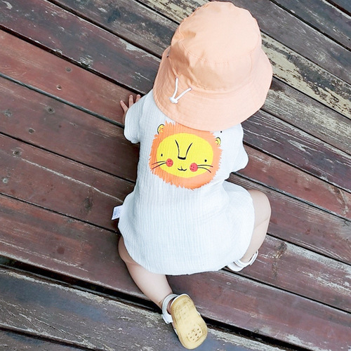 Newborn Baby Triangular Bodysuit, Short Sleeve, Open-Back Summer Pajamas for Crawling