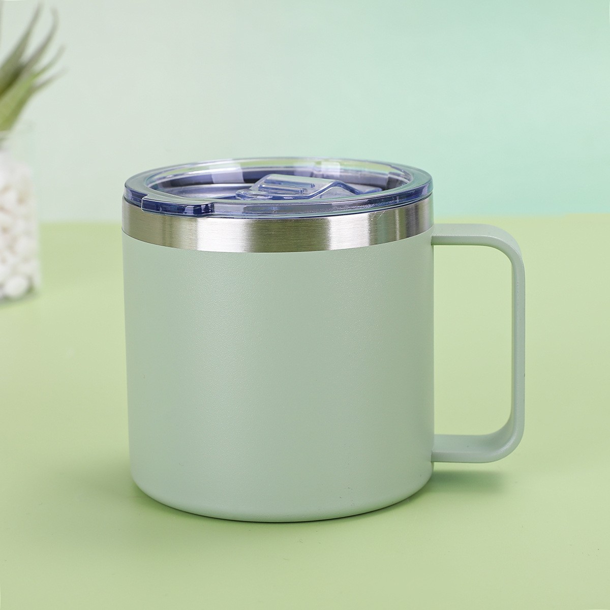 Suministro exclusivo transfronterizo de tazas con aislamiento al vacío de doble capa de acero inoxidable 304, taza de oficina estilo americano de 14 oz con asa.