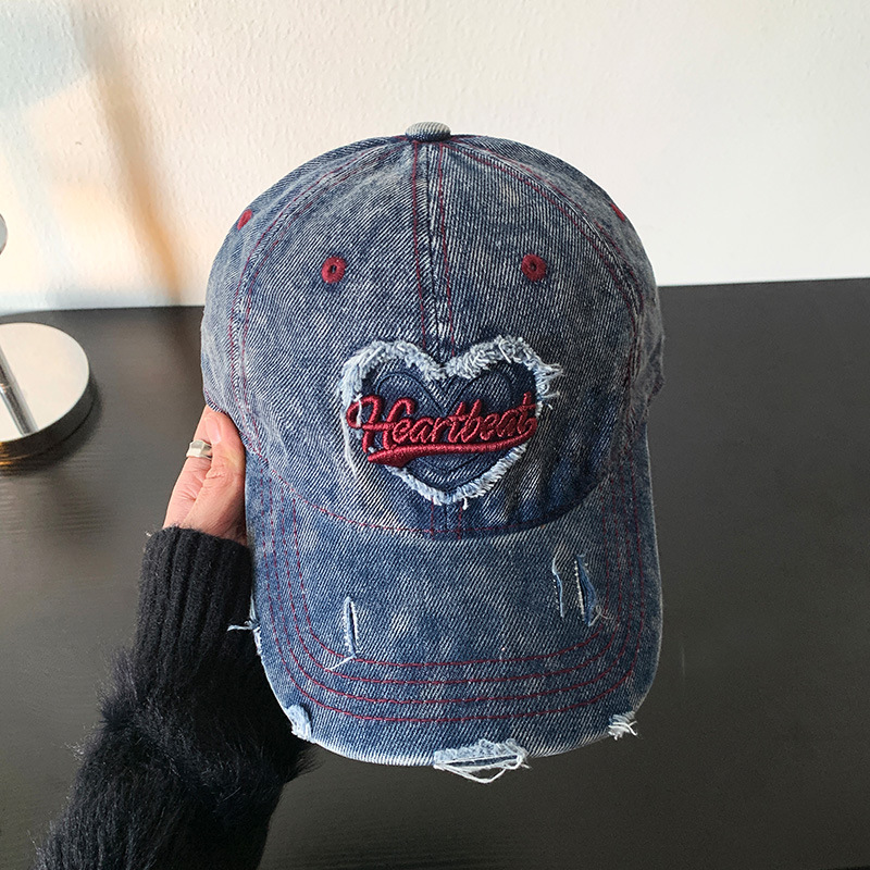 Amor lavado con agua gorra de béisbol de vaqueros mujer retro agujero viejo gorro ancho gorro gorra gor