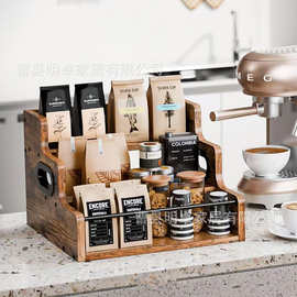 跨境木质厨房调味品收纳架调料置物架铁木结合多功能红酒展示架