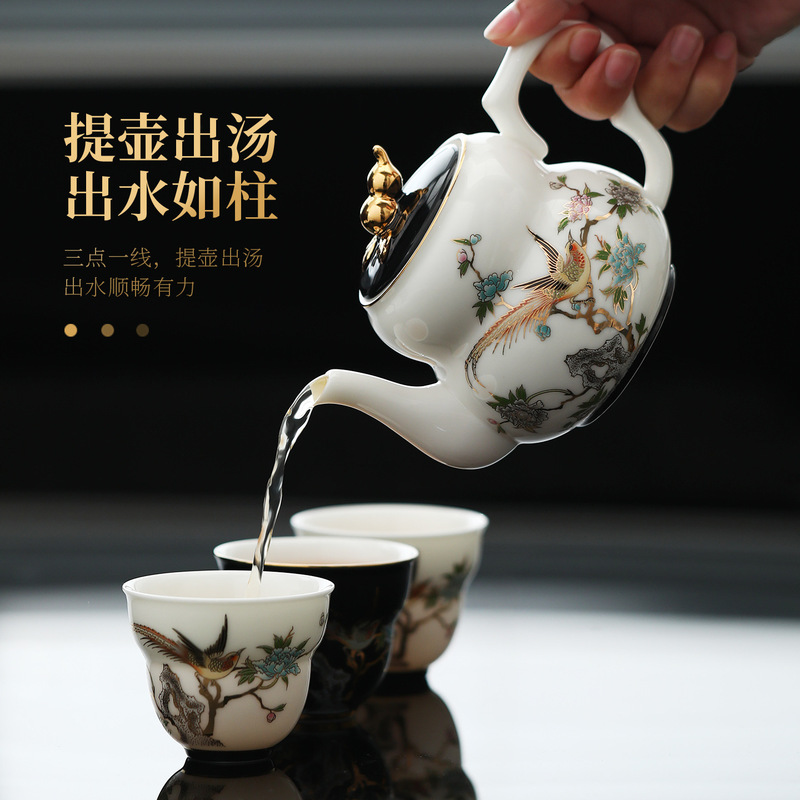 磁器のような魅力的な羊脂翡翠白磁ティーセット、軽くて豪華な高級新築祝い、新婚夫婦、長老やリーダーへの誕生日プレゼント|undefined