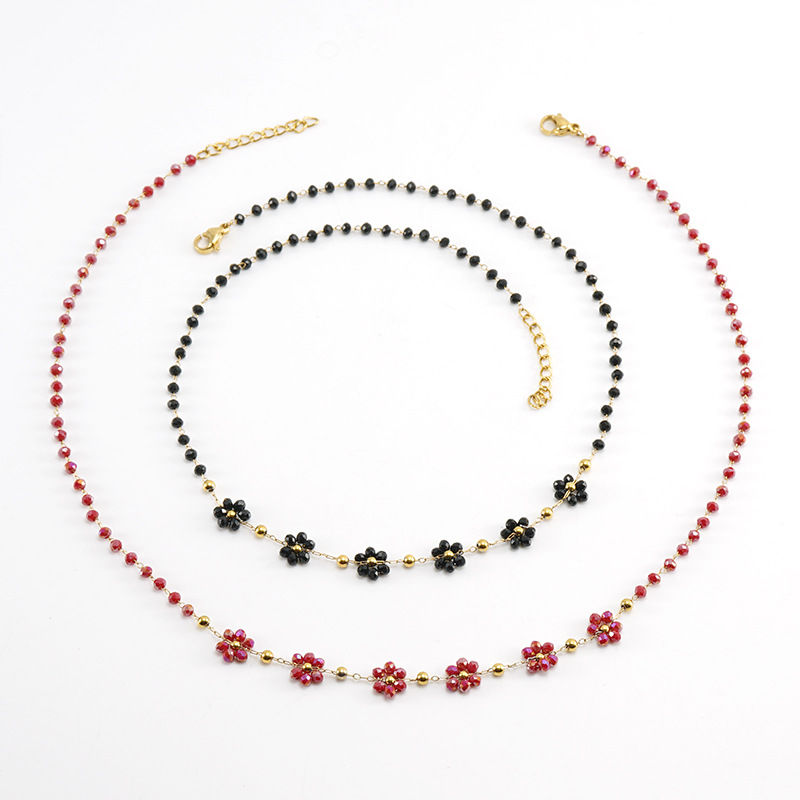 Bracciale in acciaio inossidabile con fiore di cristallo colorato, collana in acciaio al titanio dorato bohémien da donna_voghion.com