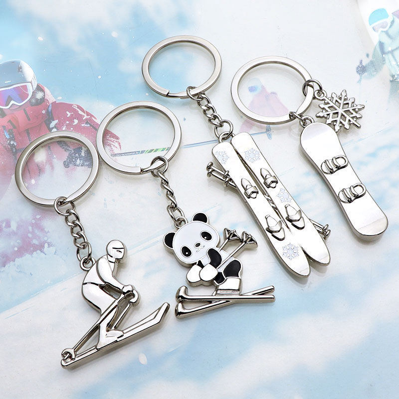 Simulated Ski Key Chain Pendant Customized Real Ice Sports Key Chain School Bag Pendant Ski Panda Key Chain