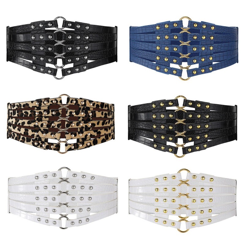 Vintage Hollow Rivet Wide Waist Belt for Women, Versatile Skirt and down Jacket Decoration Black Belt for Ladies