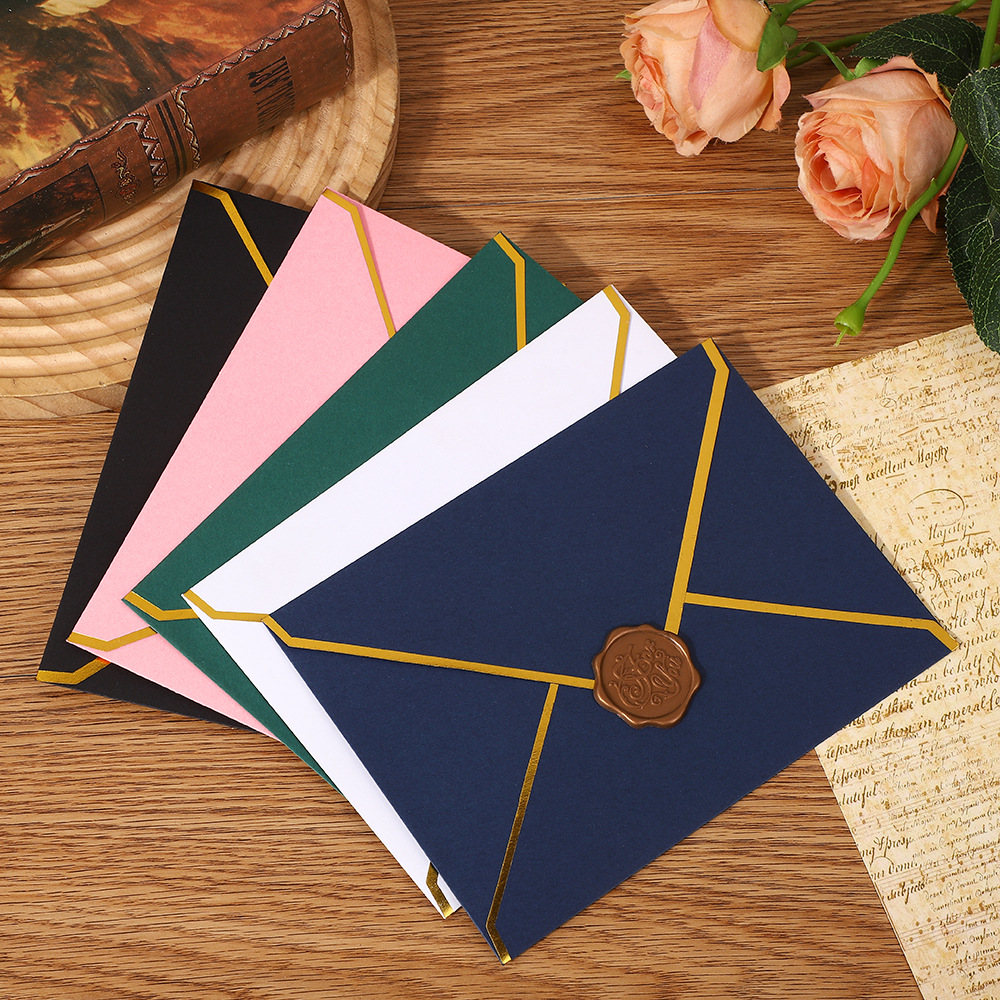 跨境空白烫金边信封A7彩色经典西式信封创意加厚情书请柬邀请函