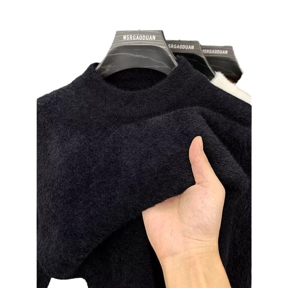 Herrenbekleidung Halber Rollkragenpullover aus Nerzfleece für Herren im Herbst und Winter sowie verdickter Strickpullover aus Samt mit warmem Mittelkragen_voghion.com