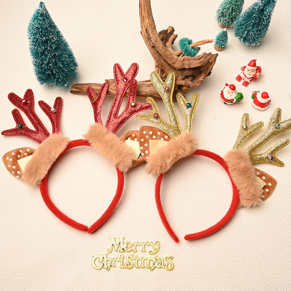 Cruz-frontera Navidad corneta lentejuelas campana diadema horquilla de Navidad dulce lindo fiesta diadema accesorios para el cabello tocado