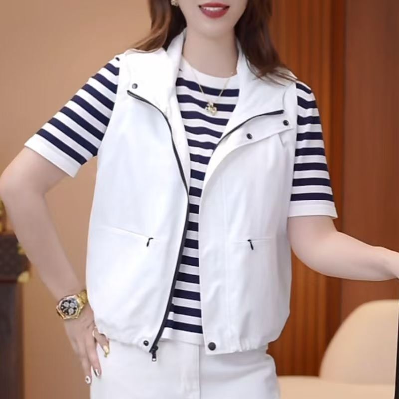 欧洲站2025春款女装欧货马夹连帽纯色时尚马甲坎肩女百搭显瘦直销|undefined