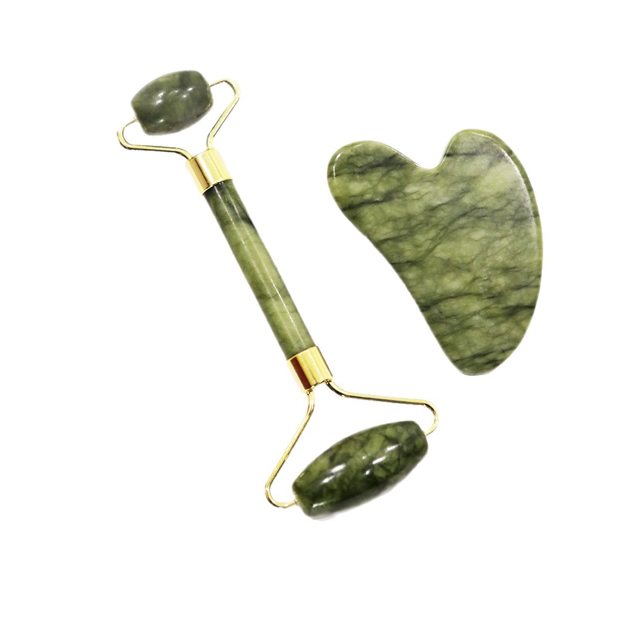 Rodillo masajeador de jade, venta al por mayor del fabricante de jade de Xiuyan, rodillo masajeador de doble rueda, raspador, set de rodillos de jade Fénix Verde.
