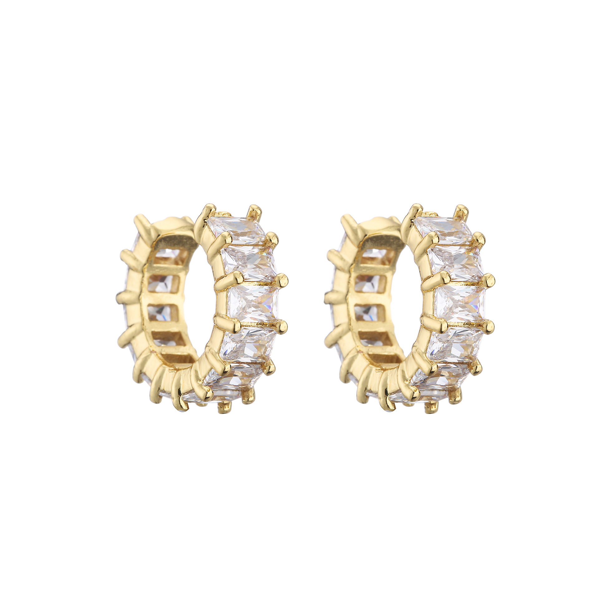 Micro-inlaid Zircon Ear Clip Square Diamond Earrings Copper Plated 18k Gold Jewelry display picture 2